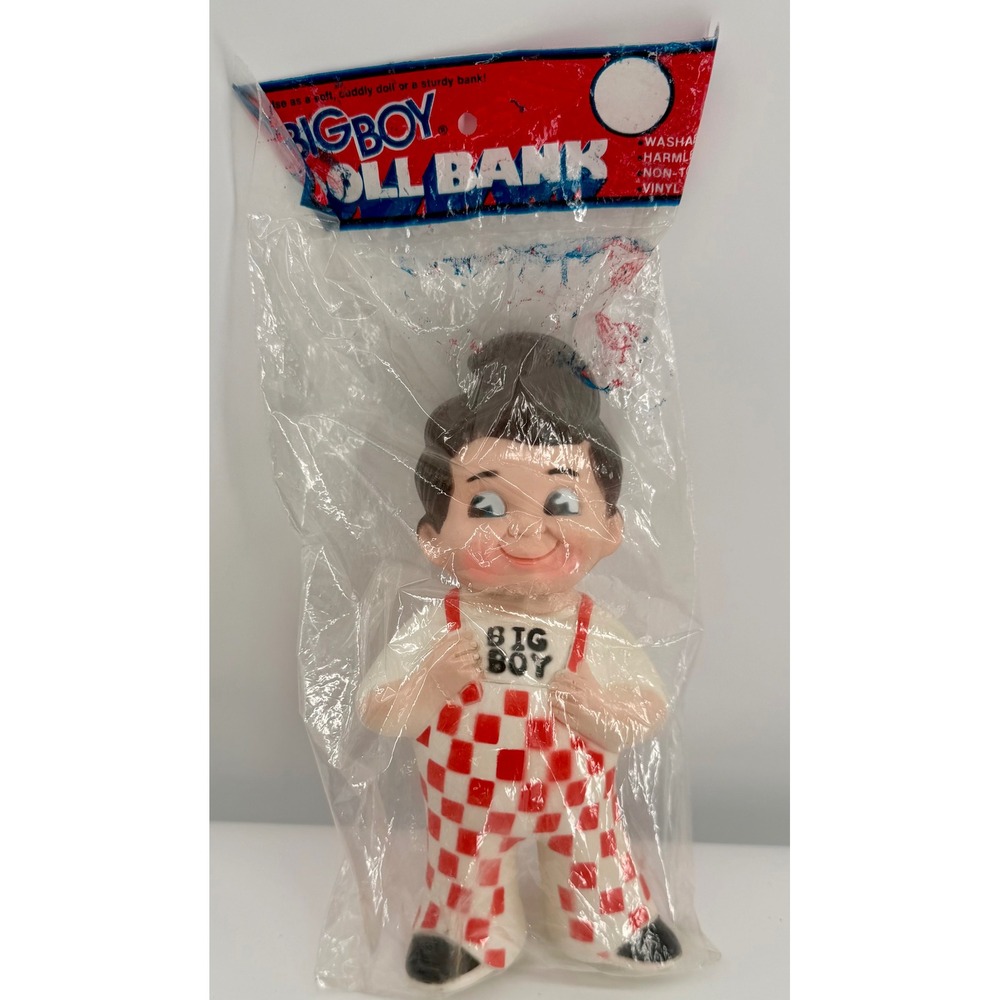 Big Boy Doll Bank Vintage Mascot 9 Inch Red White Checkered Vinyl Toy